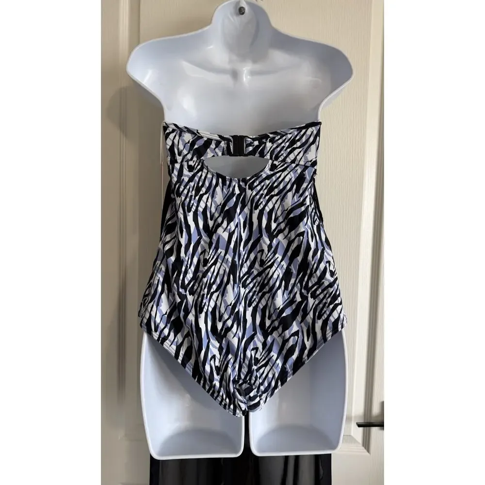 Curvy Kate Wrapsody Swimsuit Multiway Bandeau Strapless Zebra Print 32DDD NWT
